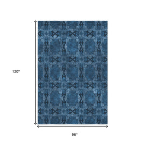 HomeRoots 8' X 10' Navy Blue Floral Medallion Area Rug - Washable, Stain-Resistant, UV Protected for Active Homes 649502
