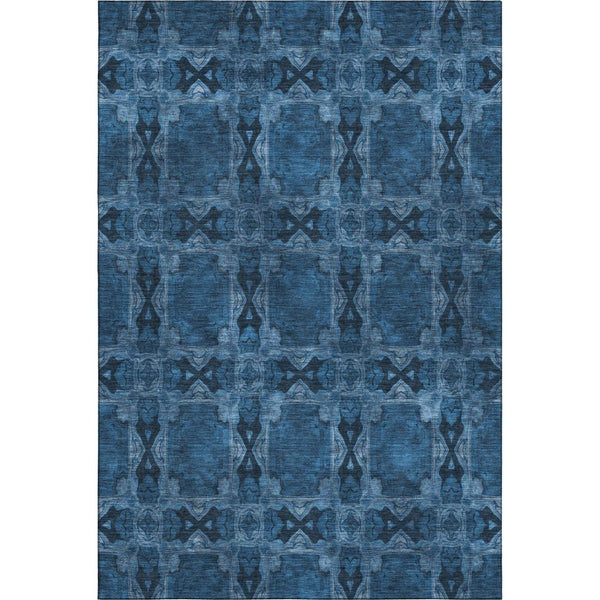 HomeRoots 8' X 10' Navy Blue Floral Medallion Area Rug - Washable, Stain-Resistant, UV Protected for Active Homes 649502