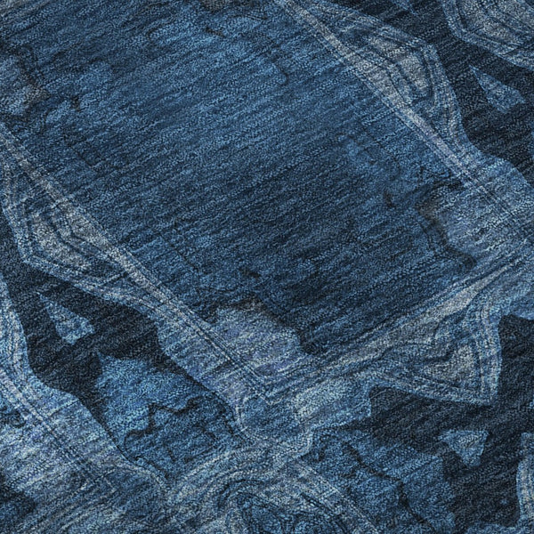 HomeRoots 8' X 10' Navy Blue Floral Medallion Area Rug - Washable, Stain-Resistant, UV Protected for Active Homes 649502