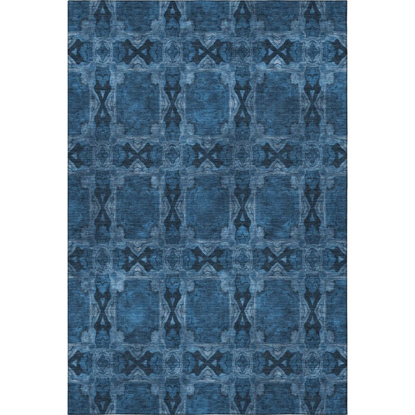 HomeRoots 9' X 12' Navy Blue & Gray Floral Medallion Washable Area Rug with UV Protection for Every Home 649503