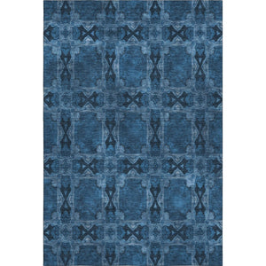 HomeRoots 10' Navy Blue & Gray Floral Medallion Area Rug - Washable, UV Protected, Stain-Resistant Design 649504