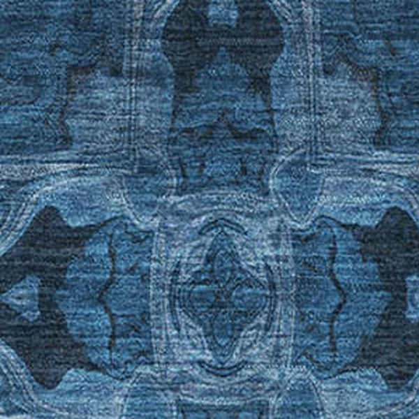 HomeRoots 10' Navy Blue & Gray Floral Medallion Area Rug - Washable, UV Protected, Stain-Resistant Design 649504