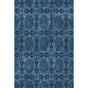 HomeRoots 10' Navy Blue & Gray Floral Medallion Area Rug - Washable, UV Protected, Stain-Resistant Design 649504