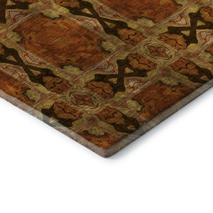 HomeRoots 8' Washable Rust Copper and Gold Floral Medallion Round Rug with UV Protection for High-Traffic Areas 649507