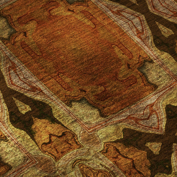 HomeRoots 8' Washable Rust Copper and Gold Floral Medallion Round Rug with UV Protection for High-Traffic Areas 649507