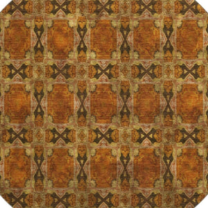 HomeRoots 8' Washable Rust Copper and Gold Floral Medallion Round Rug with UV Protection for High-Traffic Areas 649507