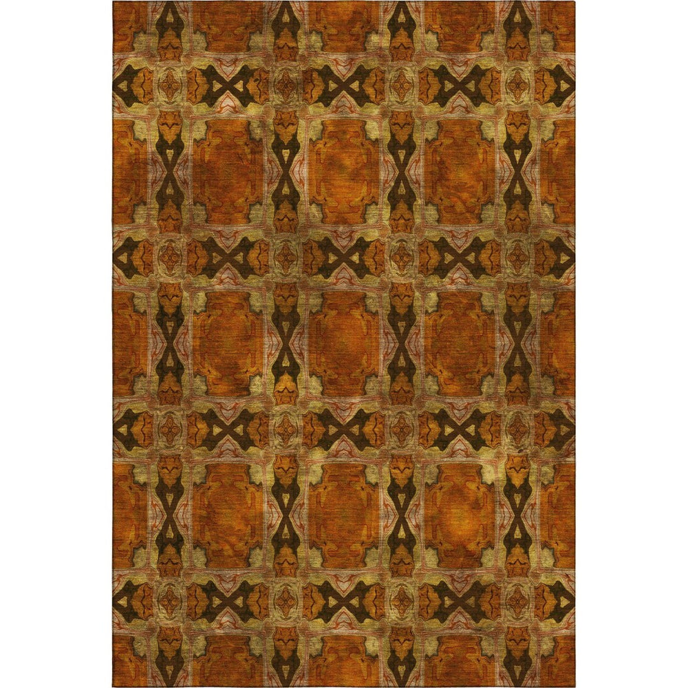 HomeRoots 8' X 10' Elegant Rust Copper & Gold Floral Medallion Area Rug – Stain-Resistant & UV Protected! 649508