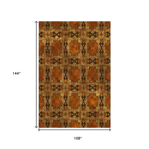 HomeRoots 9' X 12' Floral Medallion Area Rug in Rust, Copper & Gold - Washable with UV Protection & Comfort 649509