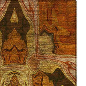 HomeRoots 9' X 12' Floral Medallion Area Rug in Rust, Copper & Gold - Washable with UV Protection & Comfort 649509
