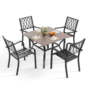 English Elm Chair Heavy Duty Metal Stackable Slatted Seat Ergonomic All Weather Patio Dining W3979P392947