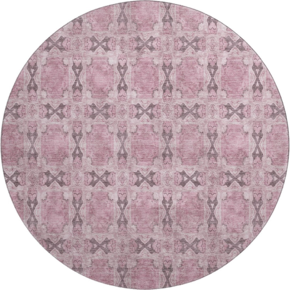 HomeRoots 8' Pink and Gray Floral Medallion Round Rug - Washable, Durable, UV Protected for Stylish Spaces 649513