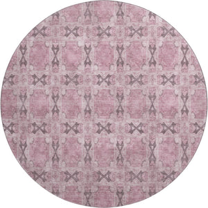 HomeRoots 8' Pink and Gray Floral Medallion Round Rug - Washable, Durable, UV Protected for Stylish Spaces 649513