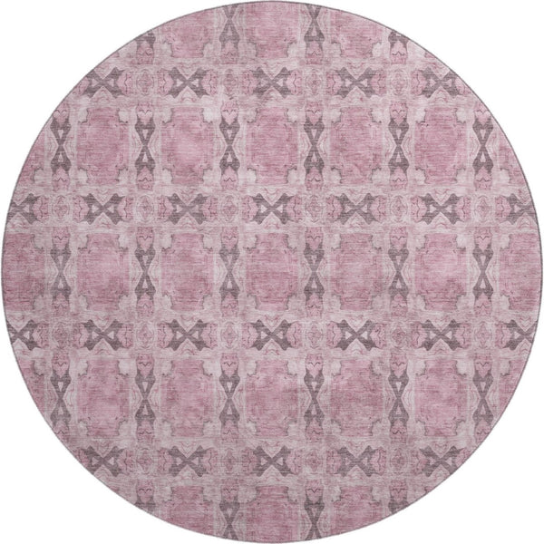 HomeRoots 8' Pink and Gray Floral Medallion Round Rug - Washable, Durable, UV Protected for Stylish Spaces 649513