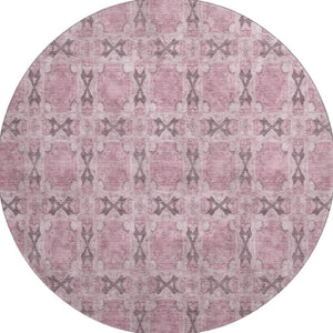 HomeRoots 8' Pink and Gray Floral Medallion Round Rug - Washable, Durable, UV Protected for Stylish Spaces 649513