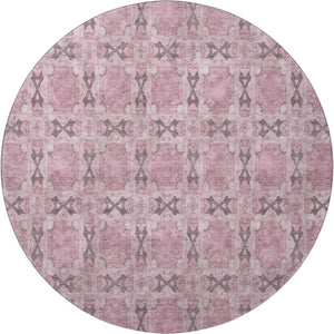 HomeRoots 8' Pink and Gray Floral Medallion Round Rug - Washable, Durable, UV Protected for Stylish Spaces 649513