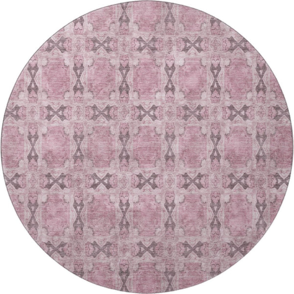HomeRoots 8' Pink and Gray Floral Medallion Round Rug - Washable, Durable, UV Protected for Stylish Spaces 649513