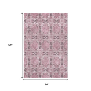 HomeRoots 8' X 10' Pink and Gray Floral Medallion Area Rug - Washable, UV-Protected, Stylish for Any Room 649514