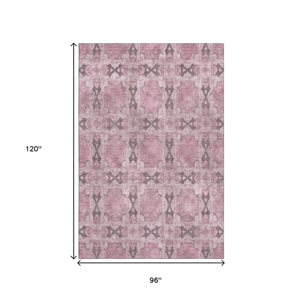HomeRoots 8' X 10' Pink and Gray Floral Medallion Area Rug - Washable, UV-Protected, Stylish for Any Room 649514