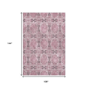 HomeRoots 9' X 12' Pink and Gray Floral Medallion Area Rug - Washable, Stain Resistant, UV Protected, Soft Style 649515