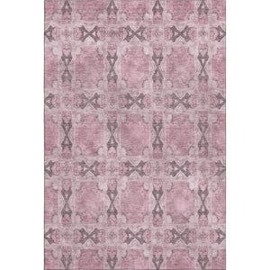 HomeRoots 9' X 12' Pink and Gray Floral Medallion Area Rug - Washable, Stain Resistant, UV Protected, Soft Style 649515