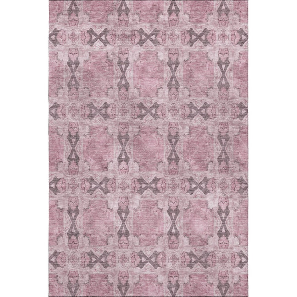 HomeRoots 9' X 12' Pink and Gray Floral Medallion Area Rug - Washable, Stain Resistant, UV Protected, Soft Style 649515