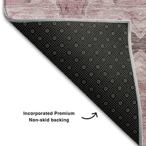 HomeRoots 9' X 12' Pink and Gray Floral Medallion Area Rug - Washable, Stain Resistant, UV Protected, Soft Style 649515
