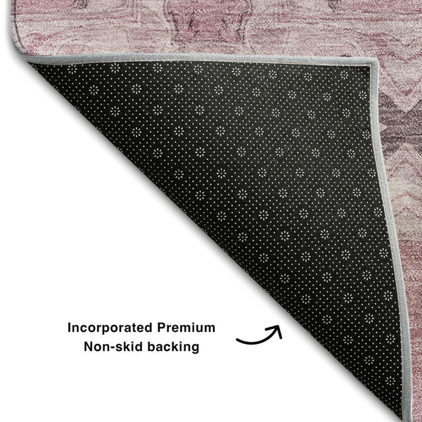 HomeRoots 9' X 12' Pink and Gray Floral Medallion Area Rug - Washable, Stain Resistant, UV Protected, Soft Style 649515