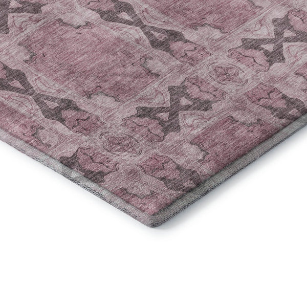 HomeRoots 9' X 12' Pink and Gray Floral Medallion Area Rug - Washable, Stain Resistant, UV Protected, Soft Style 649515