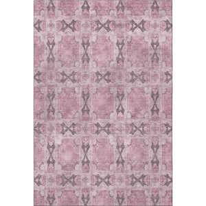 HomeRoots 9' X 12' Pink and Gray Floral Medallion Area Rug - Washable, Stain Resistant, UV Protected, Soft Style 649515