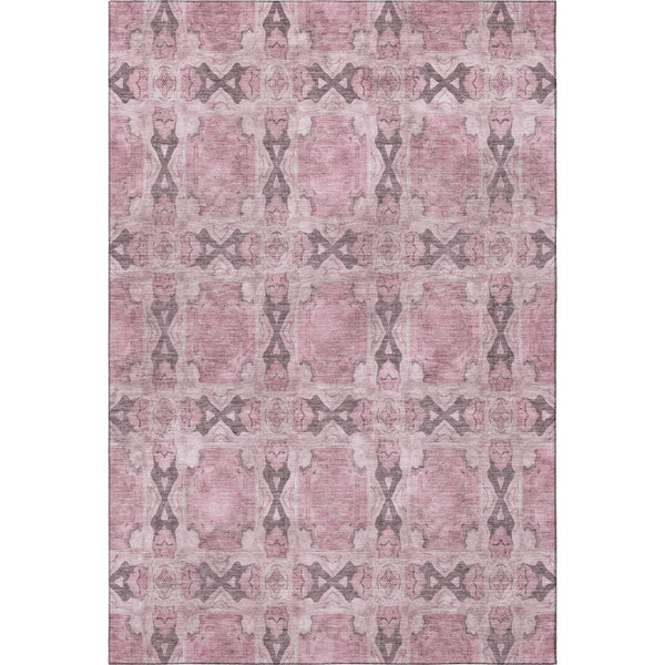 HomeRoots 9' X 12' Pink and Gray Floral Medallion Area Rug - Washable, Stain Resistant, UV Protected, Soft Style 649515