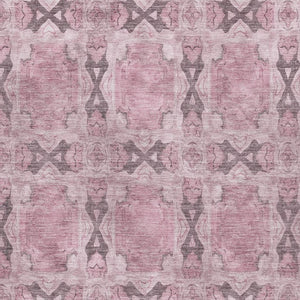 HomeRoots 9' X 12' Pink and Gray Floral Medallion Area Rug - Washable, Stain Resistant, UV Protected, Soft Style 649515