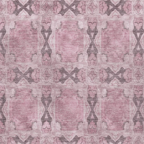 HomeRoots 9' X 12' Pink and Gray Floral Medallion Area Rug - Washable, Stain Resistant, UV Protected, Soft Style 649515
