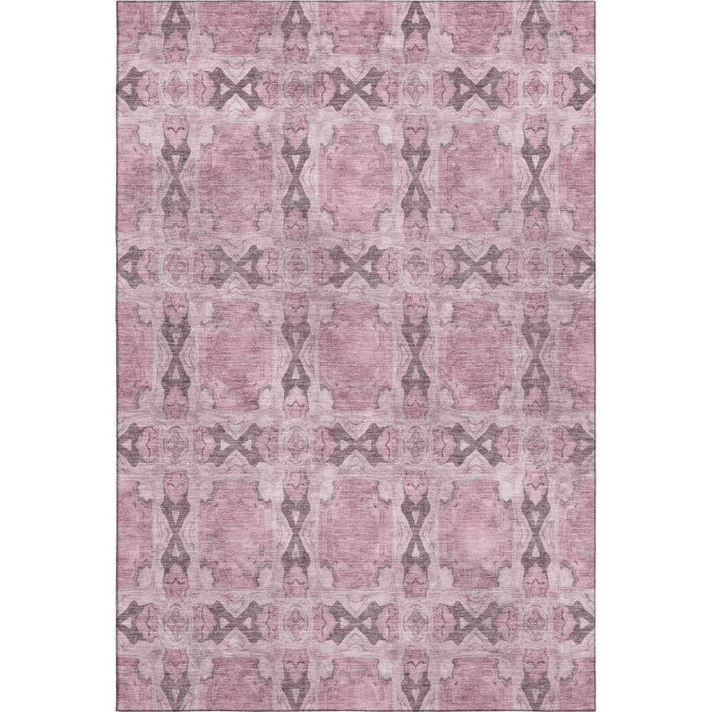 HomeRoots 10' Pink and Gray Floral Medallion Area Rug - Washable, UV-Protected, Durable for Any Space 649516