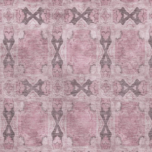 HomeRoots 10' Pink and Gray Floral Medallion Area Rug - Washable, UV-Protected, Durable for Any Space 649516