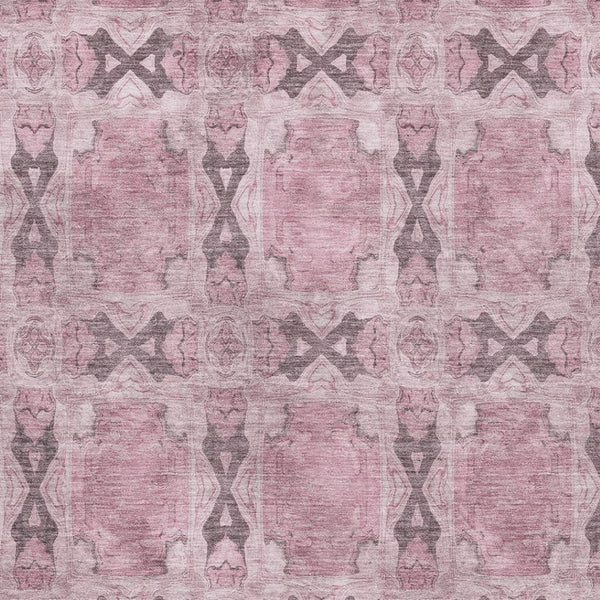 HomeRoots 10' Pink and Gray Floral Medallion Area Rug - Washable, UV-Protected, Durable for Any Space 649516