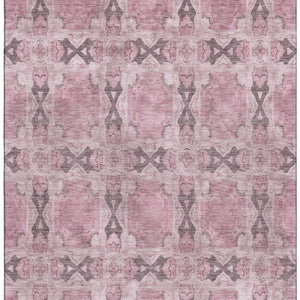 HomeRoots 10' Pink and Gray Floral Medallion Area Rug - Washable, UV-Protected, Durable for Any Space 649516