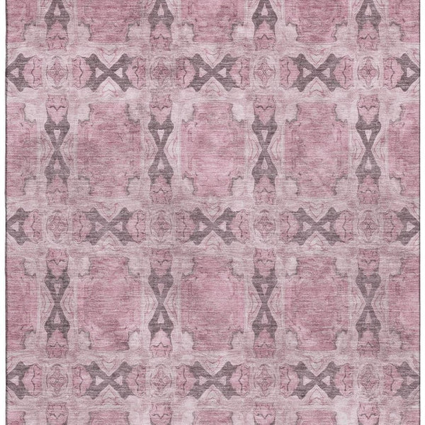 HomeRoots 10' Pink and Gray Floral Medallion Area Rug - Washable, UV-Protected, Durable for Any Space 649516