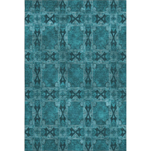 HomeRoots 8' X 10' Teal and Gray Floral Medallion Area Rug - Washable, Stain-Resistant, UV Protected Design 649520