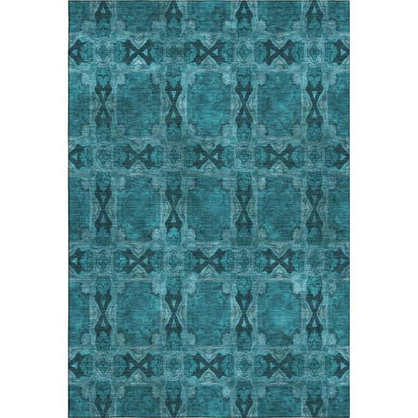 HomeRoots 9' X 12' Teal and Gray Floral Medallion Area Rug - Washable, Stain-Resistant, UV Protected Elegance 649521