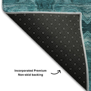 HomeRoots 9' X 12' Teal and Gray Floral Medallion Area Rug - Washable, Stain-Resistant, UV Protected Elegance 649521