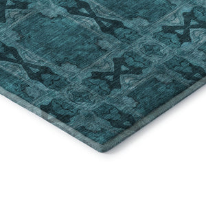 HomeRoots 9' X 12' Teal and Gray Floral Medallion Area Rug - Washable, Stain-Resistant, UV Protected Elegance 649521