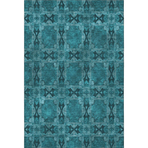 HomeRoots 9' X 12' Teal and Gray Floral Medallion Area Rug - Washable, Stain-Resistant, UV Protected Elegance 649521