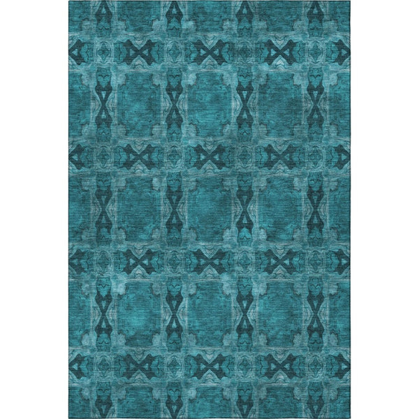 HomeRoots 9' X 12' Teal and Gray Floral Medallion Area Rug - Washable, Stain-Resistant, UV Protected Elegance 649521