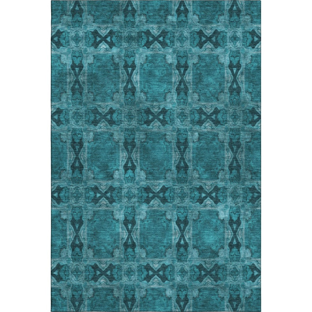 HomeRoots 10' X 14' Teal & Gray Floral Medallion Area Rug - Washable, UV Protected, Perfect for High Traffic Spaces 649522