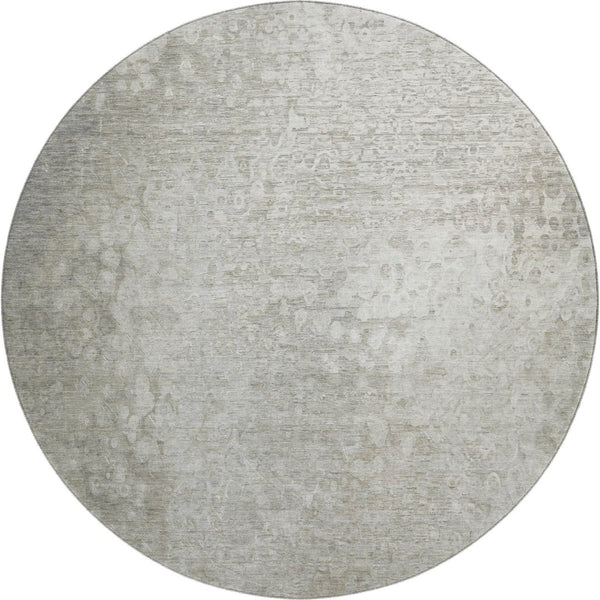 HomeRoots 8' Beige and Ivory Abstract Washable Round Rug - Durable UV Protection for Homes with Kids & Pets 649525