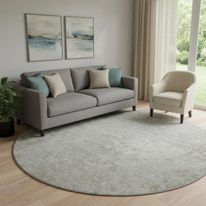 HomeRoots 8' Beige and Ivory Abstract Washable Round Rug - Durable UV Protection for Homes with Kids & Pets 649525