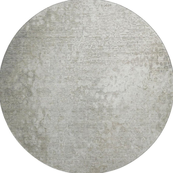 HomeRoots 8' Beige and Ivory Abstract Washable Round Rug - Durable UV Protection for Homes with Kids & Pets 649525