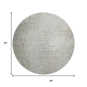 HomeRoots 8' Beige and Ivory Abstract Washable Round Rug - Durable UV Protection for Homes with Kids & Pets 649525