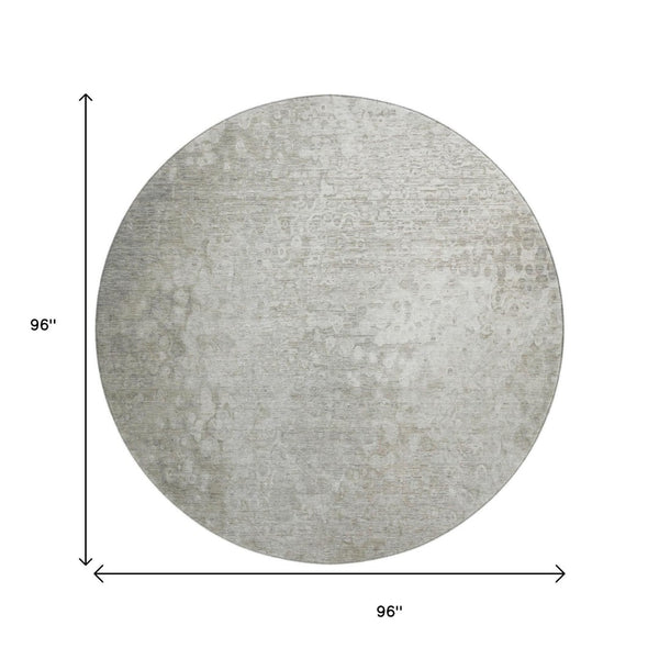 HomeRoots 8' Beige and Ivory Abstract Washable Round Rug - Durable UV Protection for Homes with Kids & Pets 649525