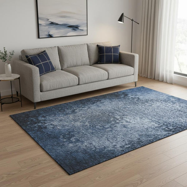 HomeRoots 5' X 8' Blue and Ivory Abstract Area Rug - Stylish, Washable, UV-Protected for High-Traffic Areas 649530